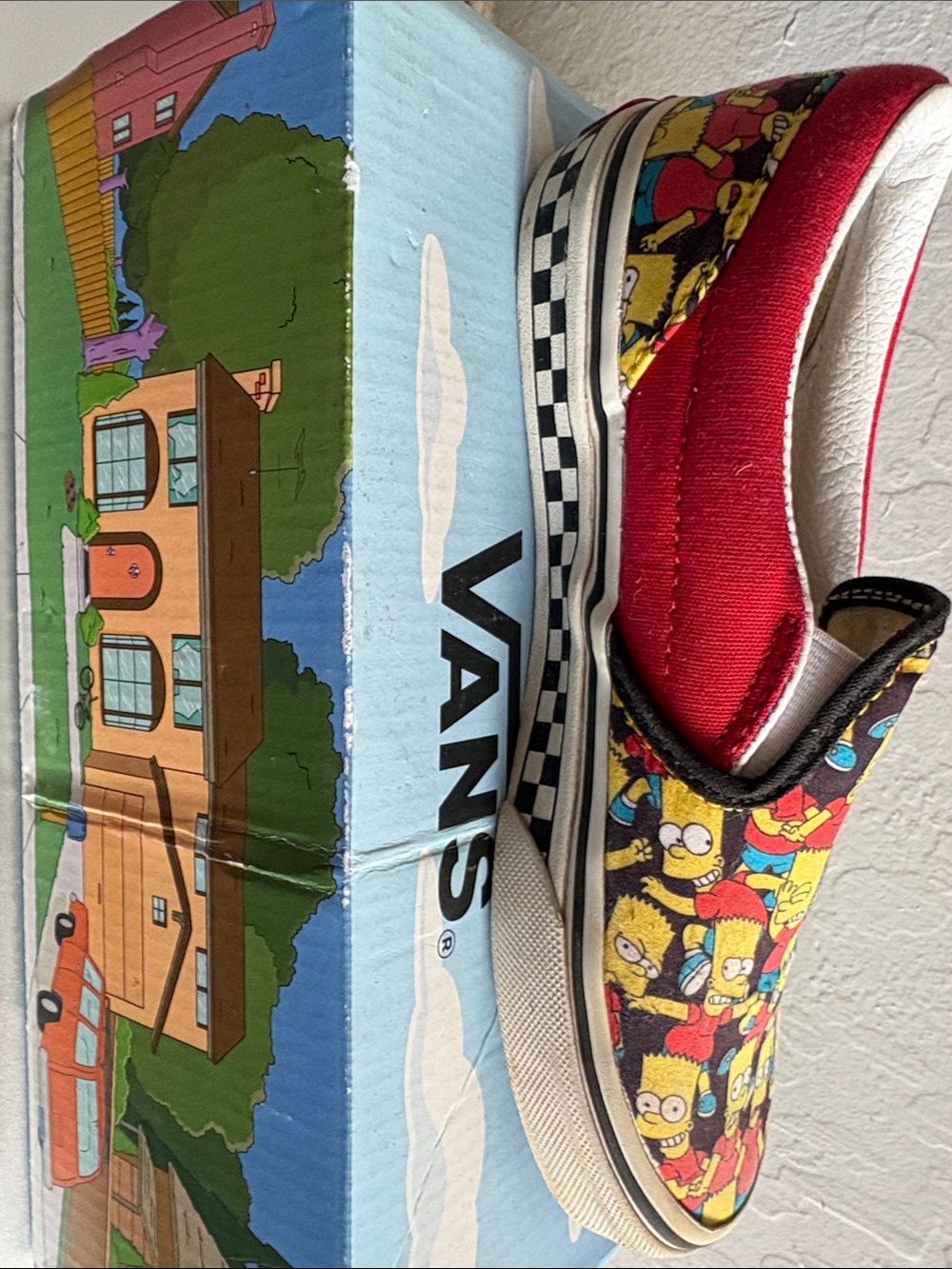 Vans Kids Slip-On Sneakers in Red with Multicolor Bart Simpson Size 3